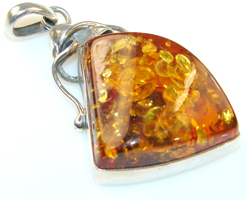 Artisan Work Golden Amber Sterling Silver Pendant