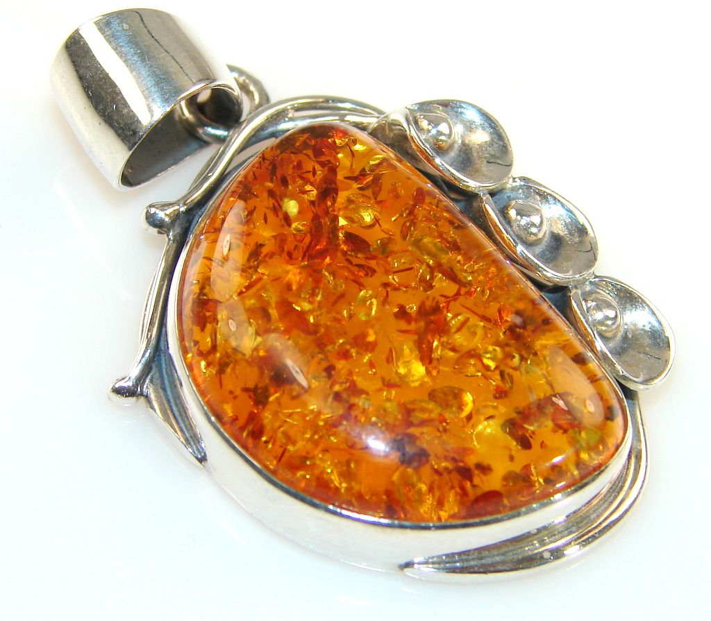 Artisan Design Of Baltic Amber Sterling Silver pendant