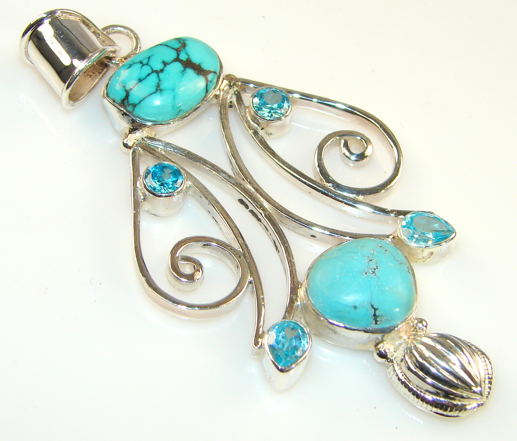 Artisan Design Of Blue Turquoise Sterling Silver pendant