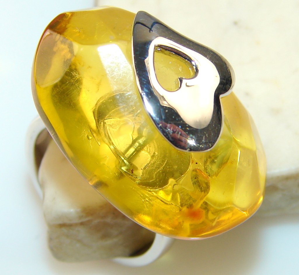 Awesome Color Of Golden Amber Sterling Silver ring s. 6 1/2