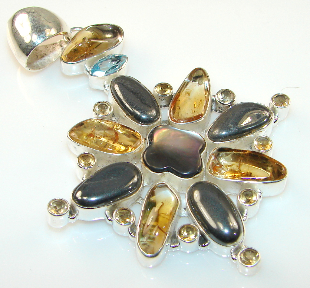 Giant Magnificent Flower Hematite sterling Silver Pendant