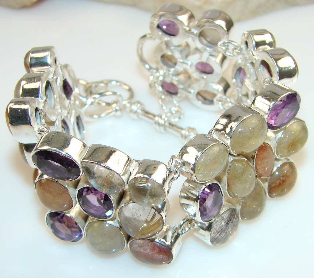 Beautiful Golden Rutilated Quartz Sterling Silver Bracelet