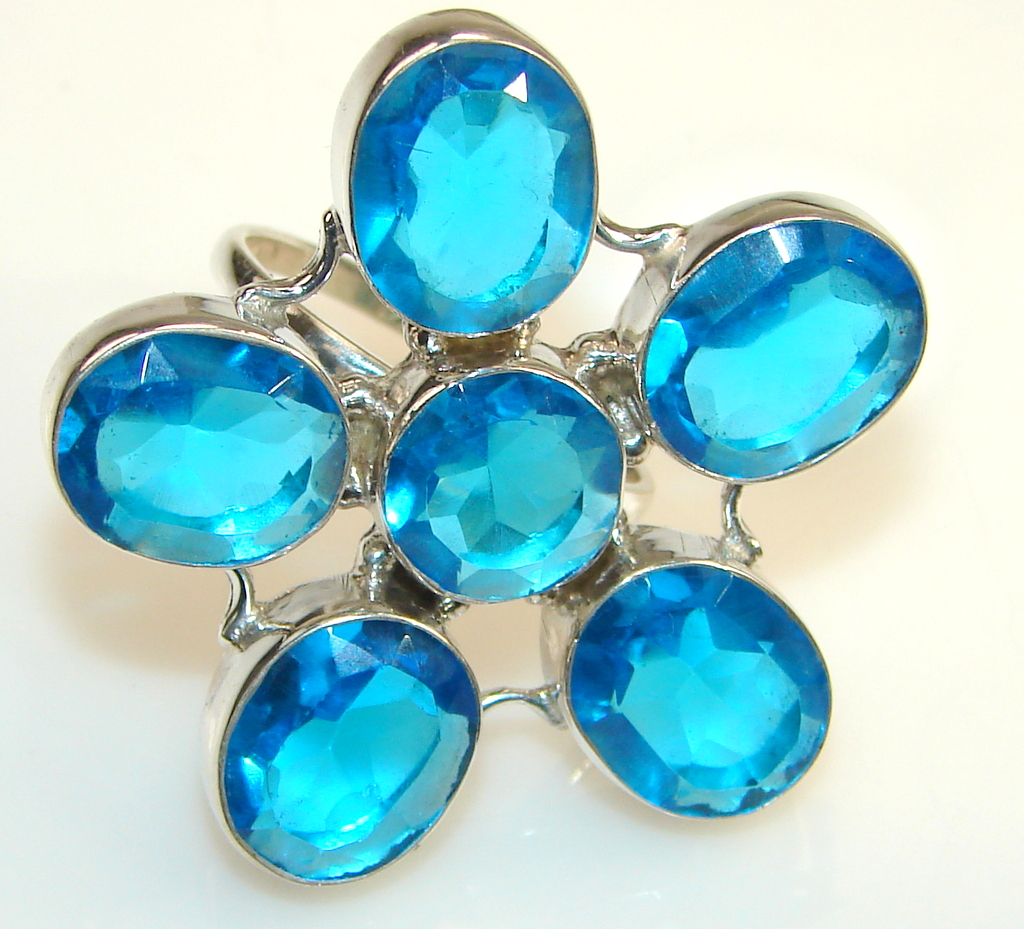 Beautiful Solid Blue Quartz Sterling Silver Ring s. 10 1/4