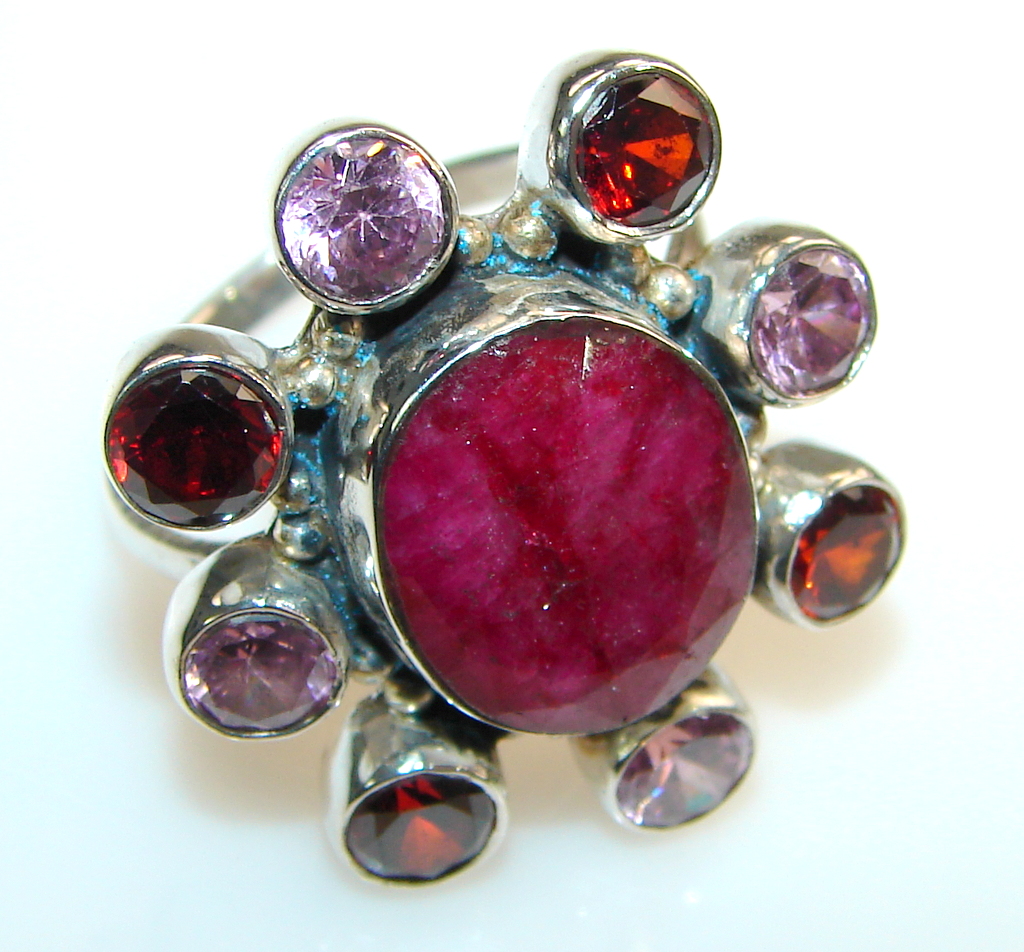 Beautiful Solid Red Ruby Sterling Silver Ring s. 10 1/4