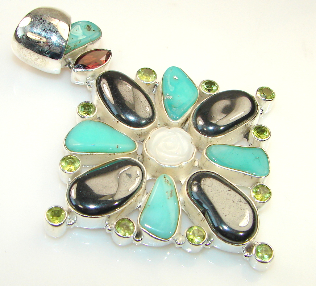 Giant Magnificent Flower Hematite sterling Silver Pendant