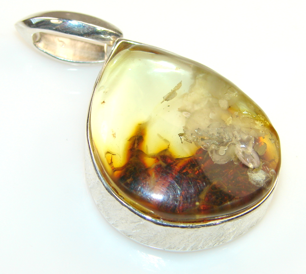 Beautiful Polish Amber Sterling Silver Pendant