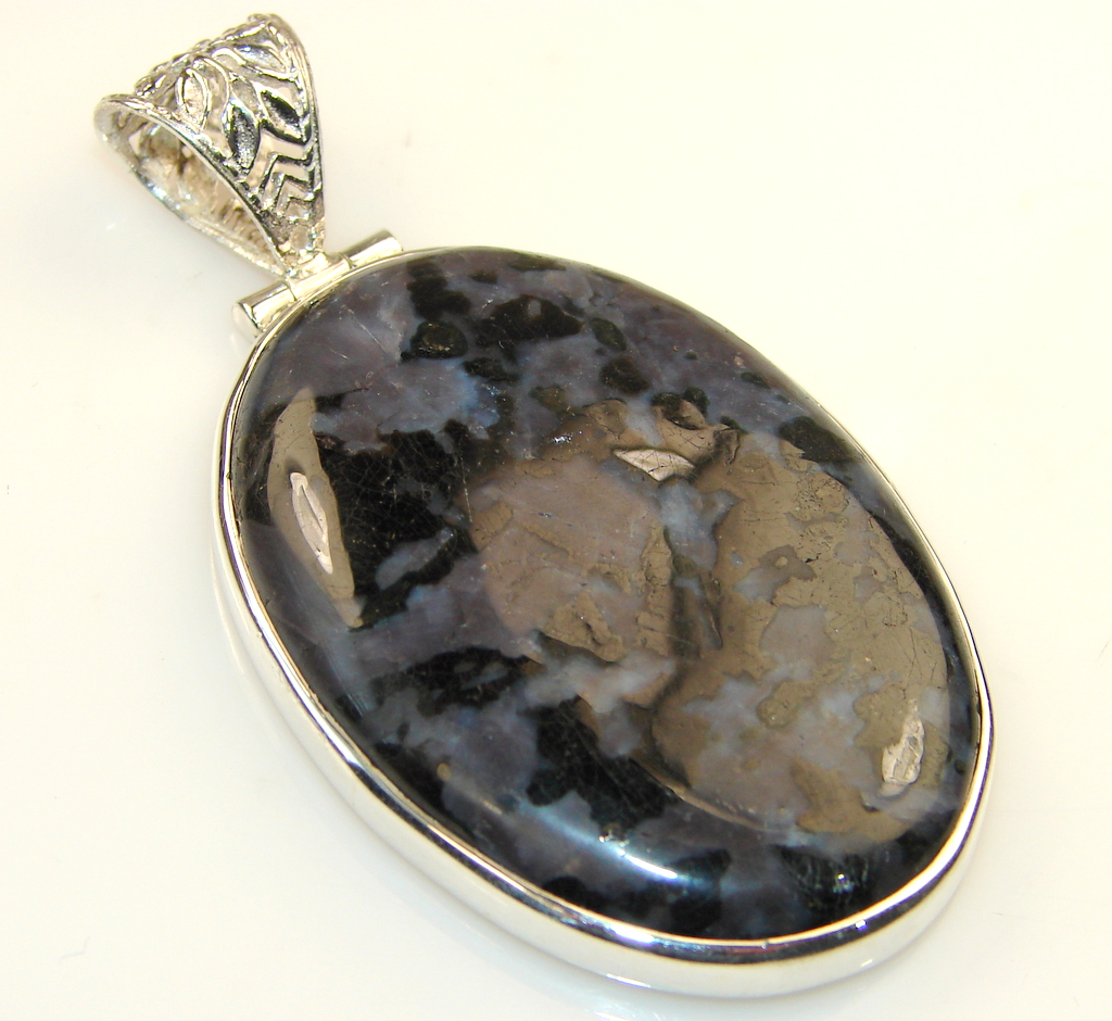 ' Fleur-De-Lis ' Moss Agate Sterling Silver Pendant