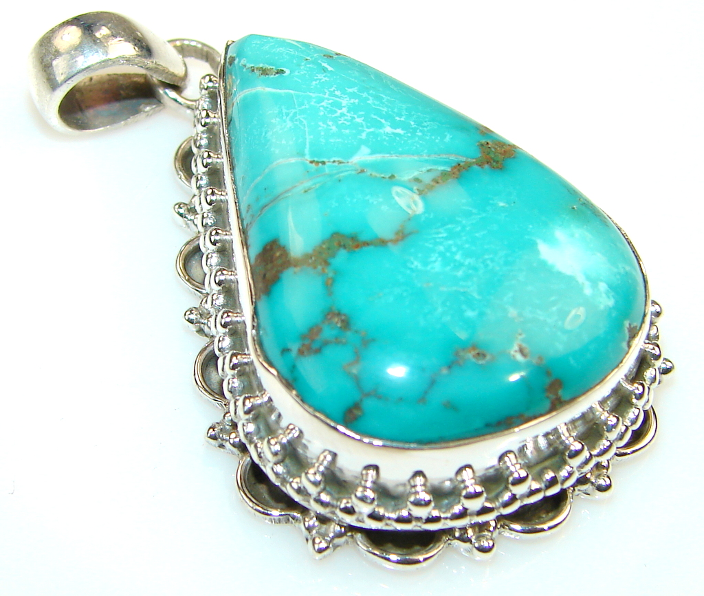 ' Crimson Mantra ' Green Turquoise Sterling Silver Pendant
