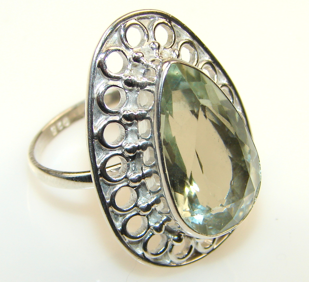 ' Rainforest Dew ' Green Amethyst Sterling Silver ring s. 9 1/4