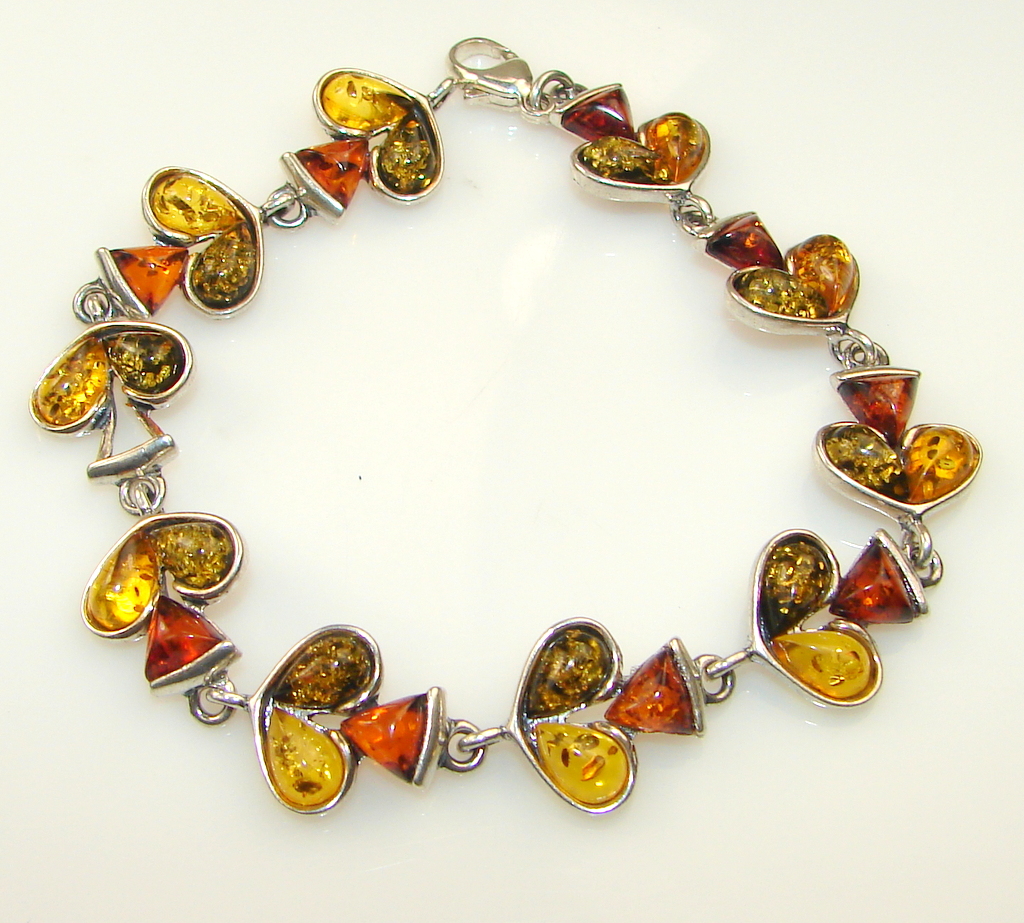 ' Solitaire Sun ' Polish Amber Sterling Silver Bracelet