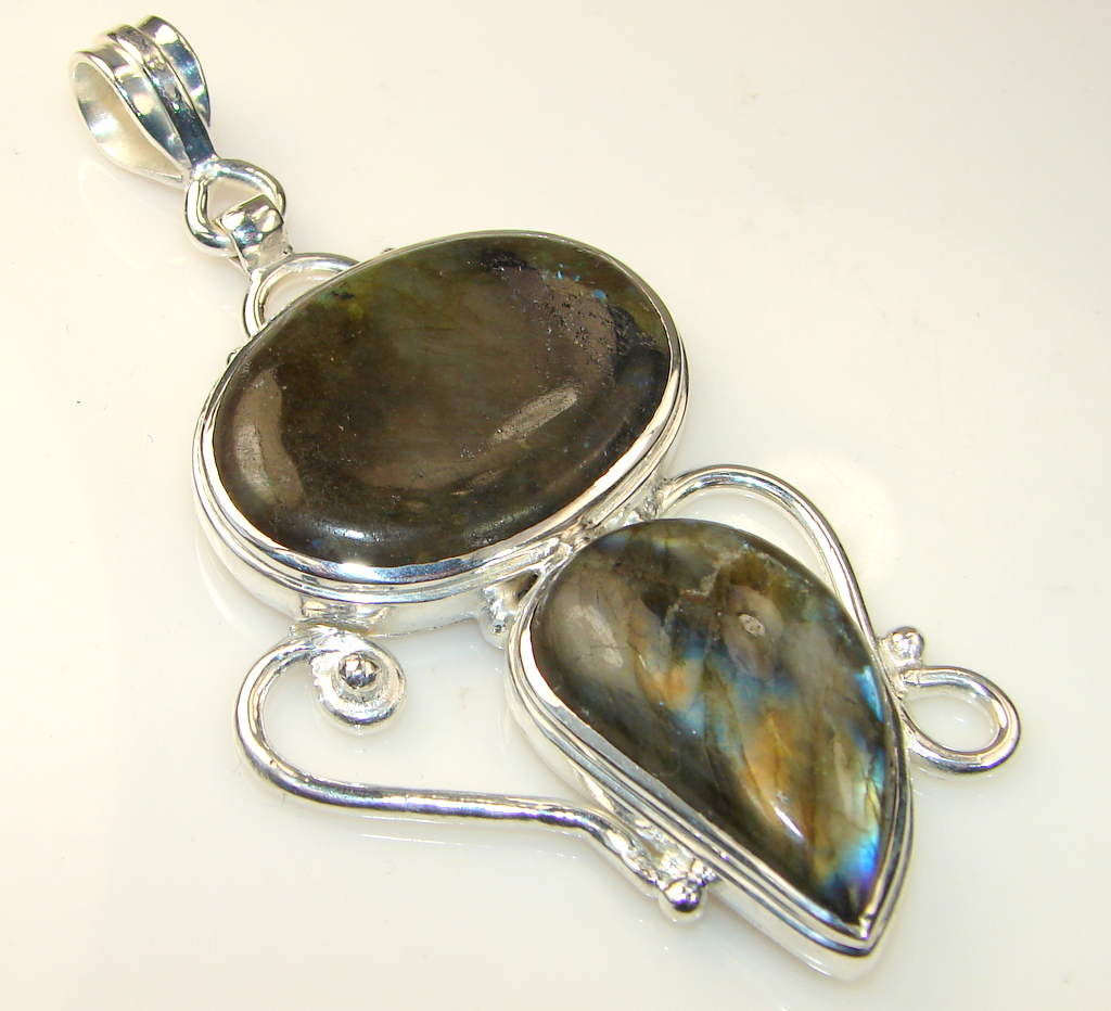 Gallery Piece! Fire Labradorite Sterling Silver Pendant