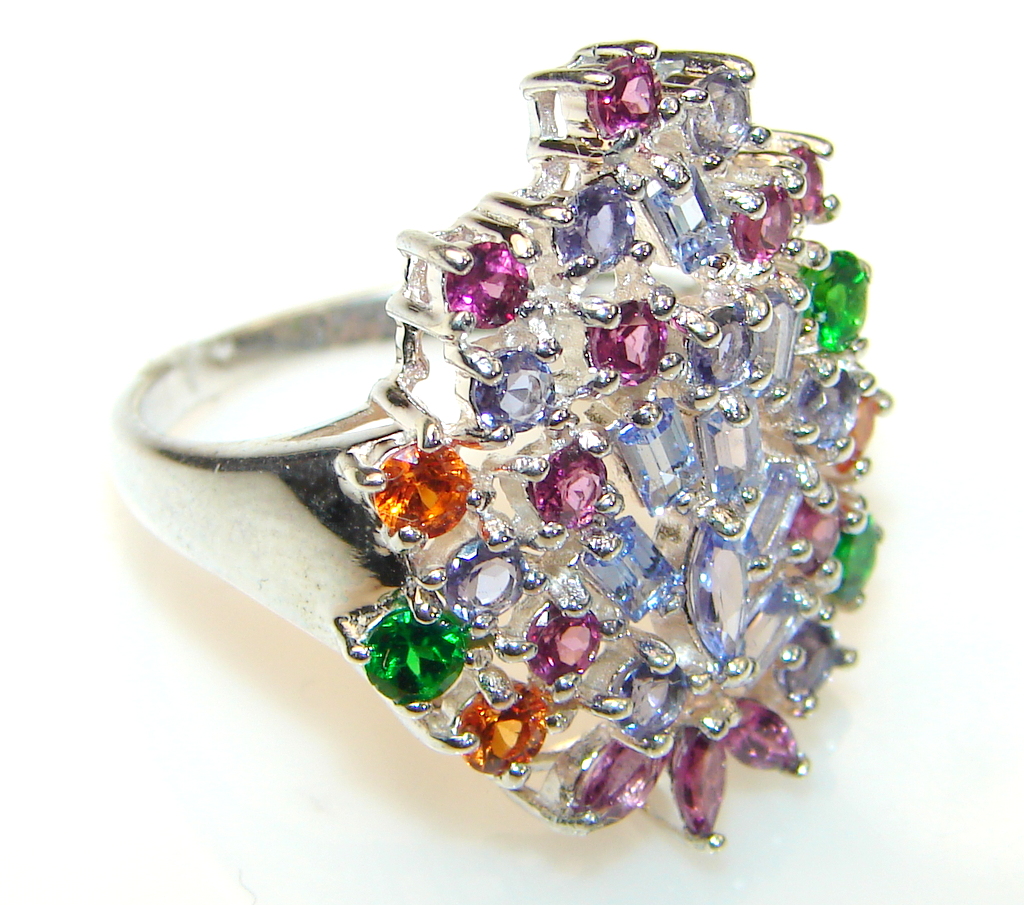 Mystical multicolor Sapphire Sterling Silver Ring s. 8 1/2