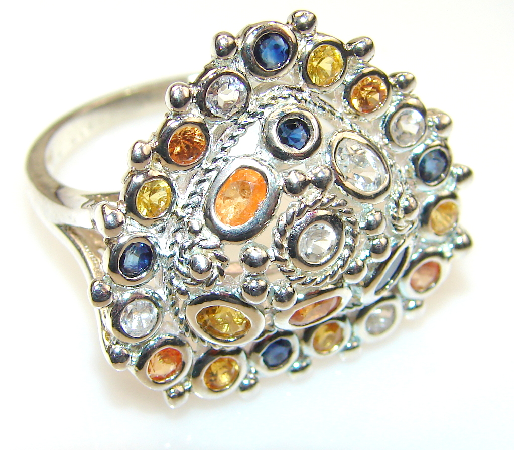 Mystical multicolor Sapphire Sterling Silver Ring s. 6 1/2