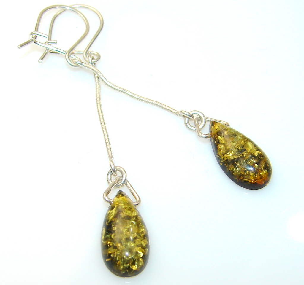 Beautiful Polish Green Amber Sterling Silver earrings