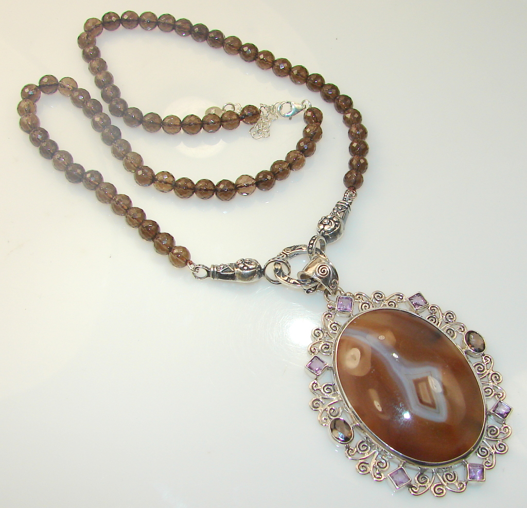 Fancy Quality Of Botswana Agate Sterling Silver necklace