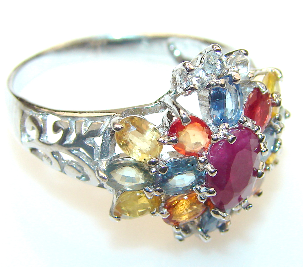 Lovely Ruby Sterling Silver Cocktail Ring s. 9 1/2
