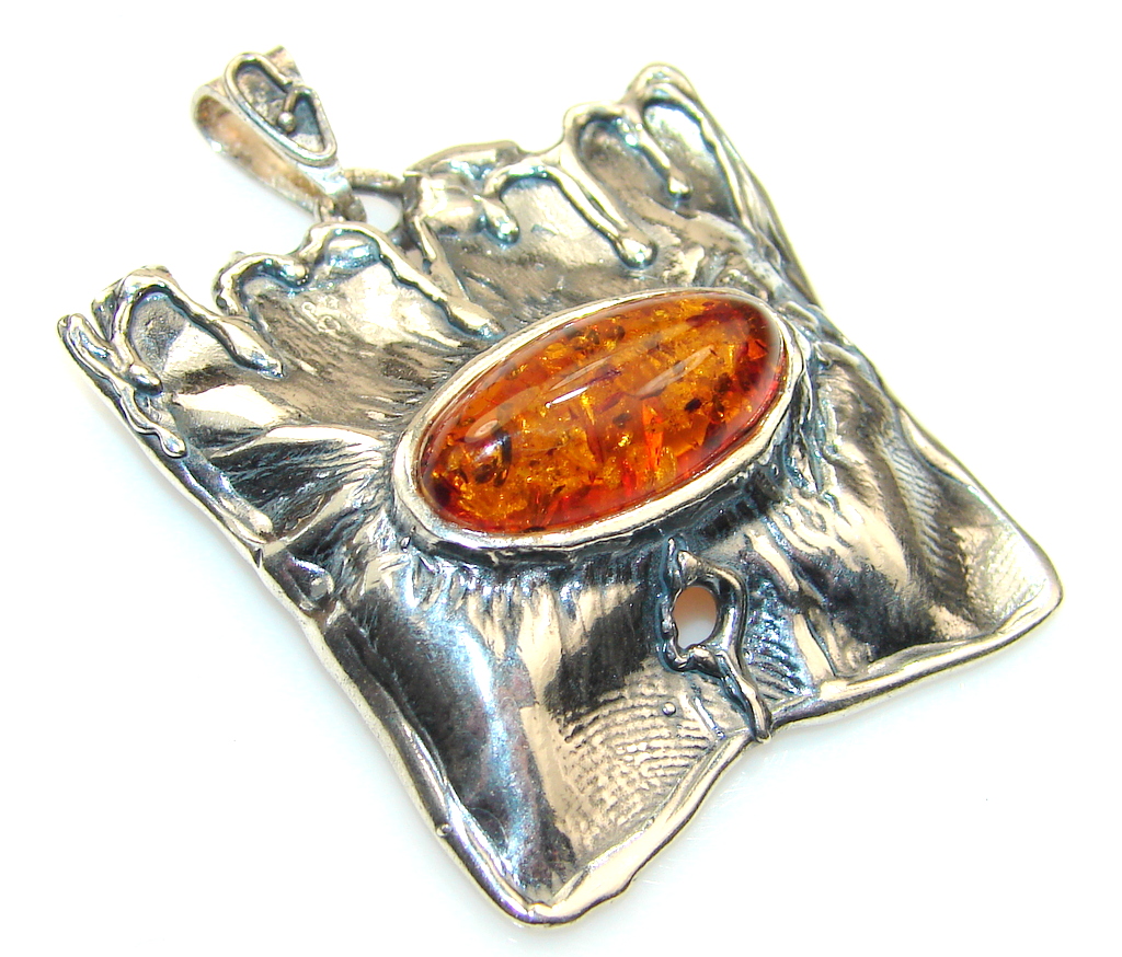 Bali Swirl Polish Amber Sterling Silver Pendant
