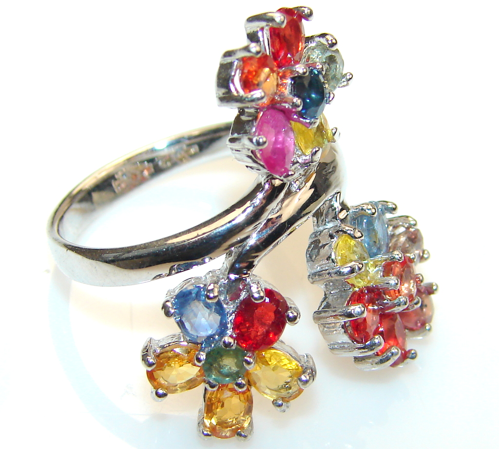 Mystical Multicolor Sapphire Sterling Silver Ring s. 7 1/4