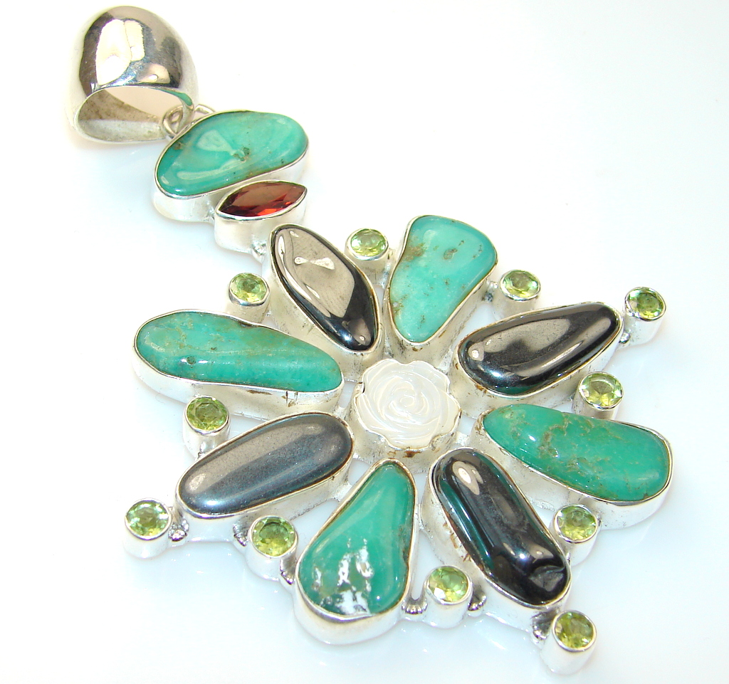 Giant Magnificent Flower Hematite sterling Silver Pendant
