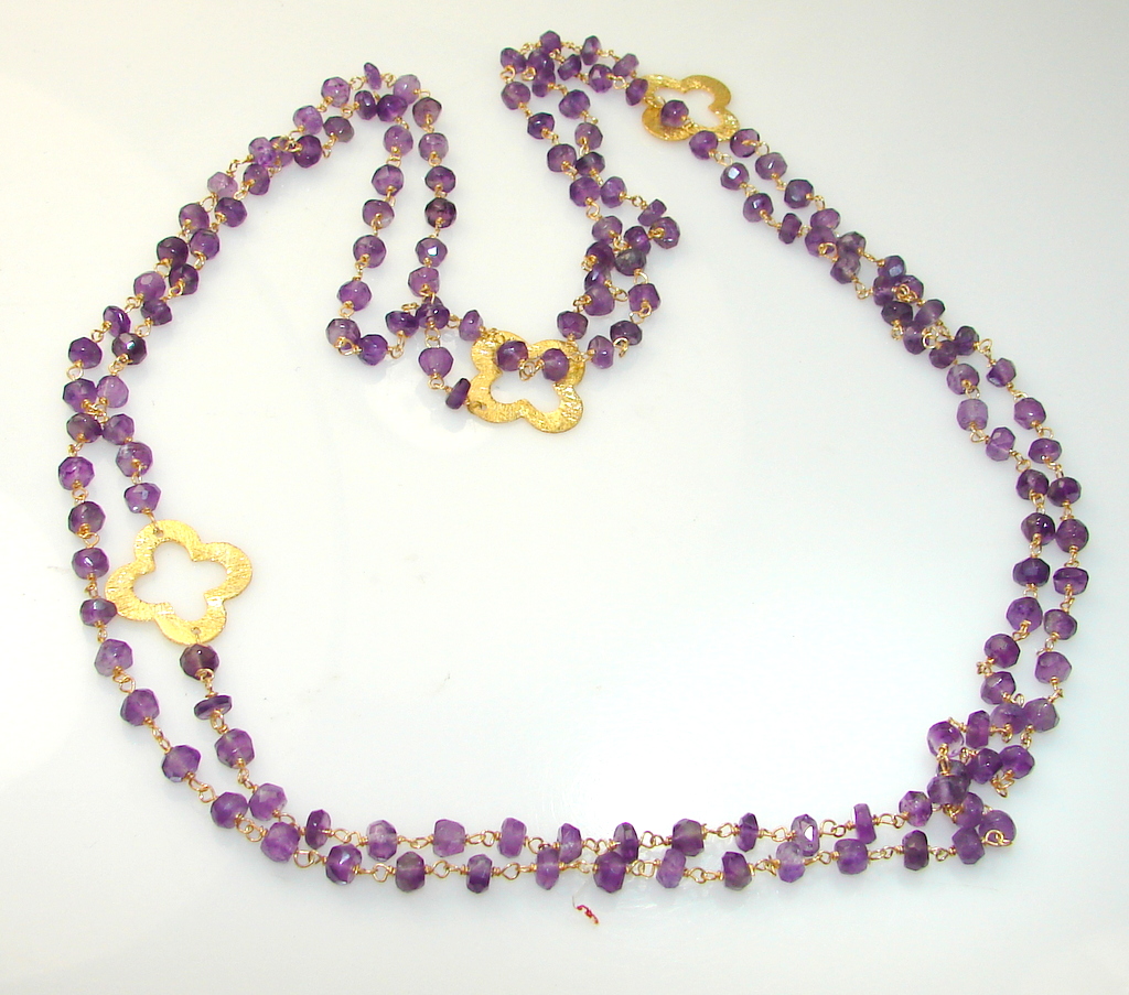 African Amethyst Gold Plated Sterling Silver Necklace/Beads