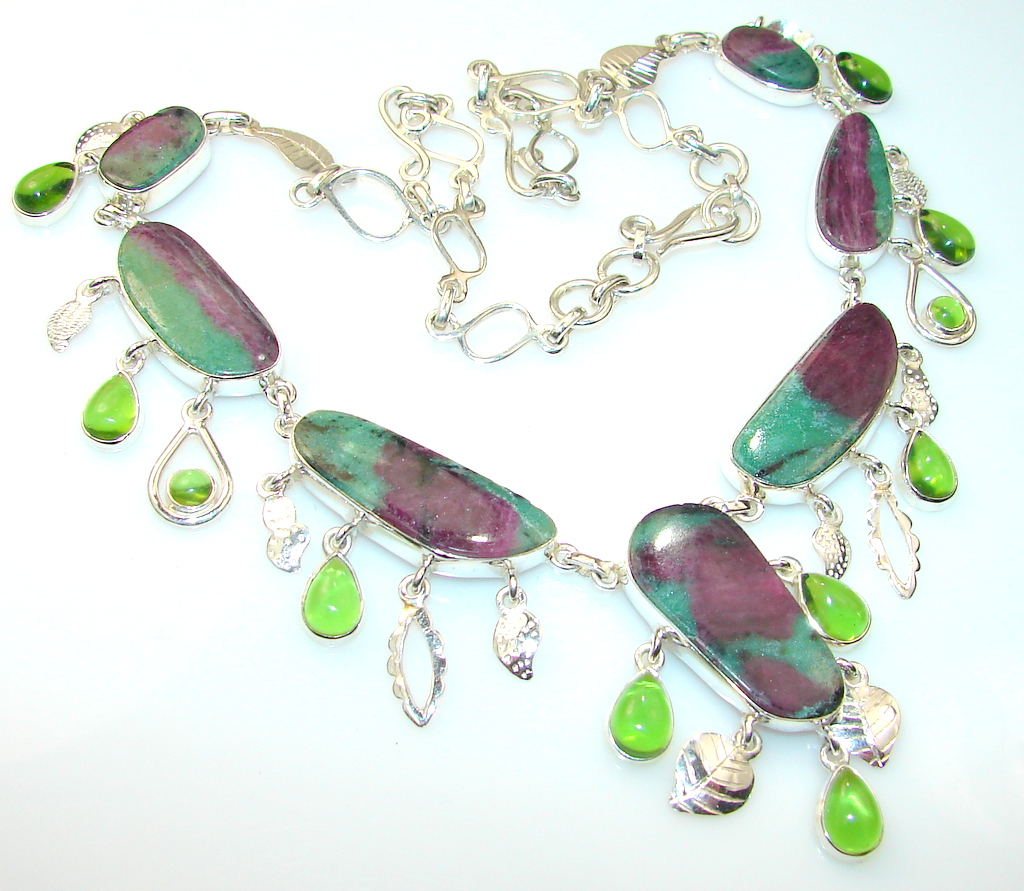 Fantastic Quality Ruby in Zoisite Sterling Silver Necklace
