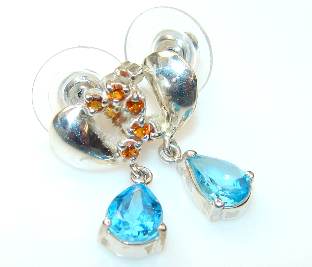 Awesome Swiss Blue Topaz Sterling Silver earrings
