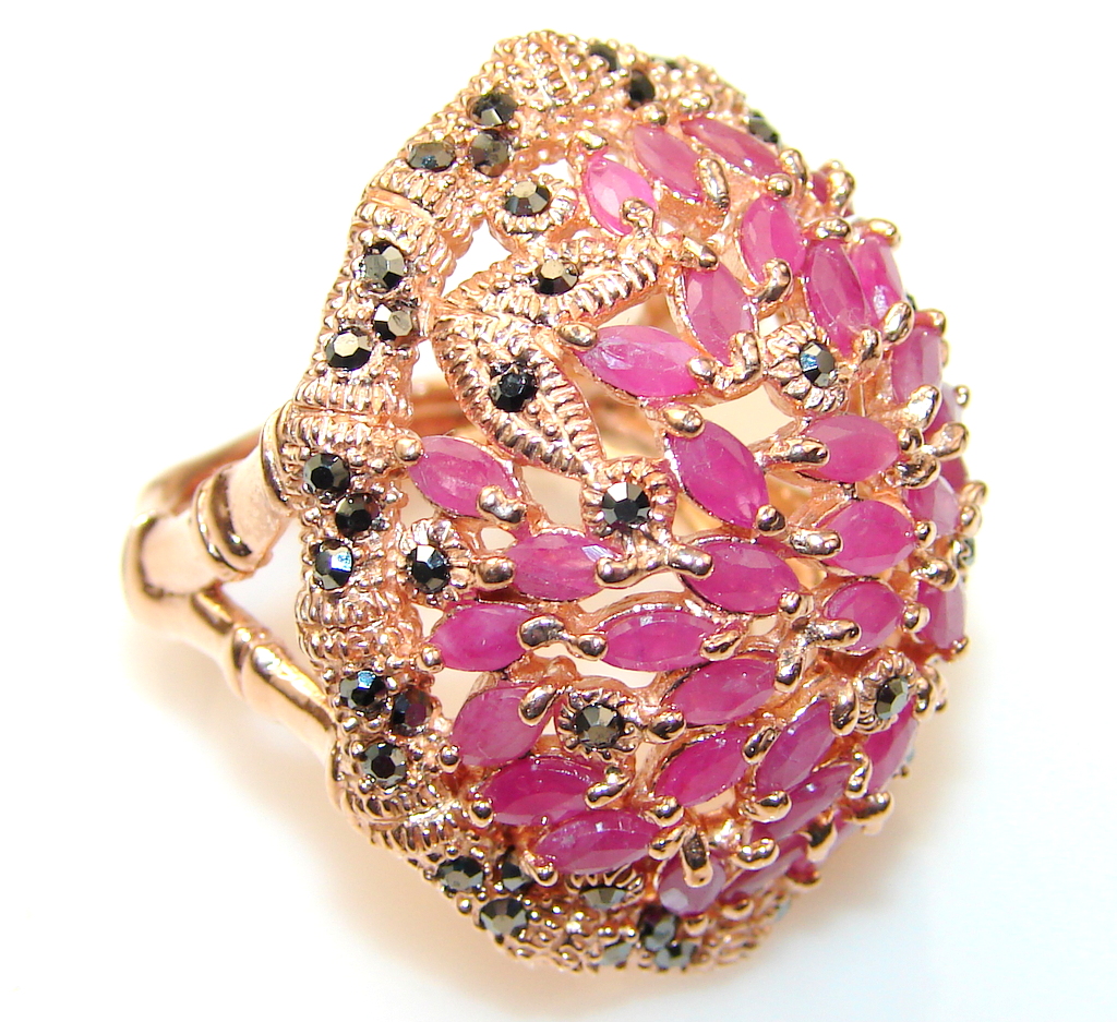 Breathtaking Real Gem Red Ruby Gold Plated Sterling Silver Ring S. 6 1/