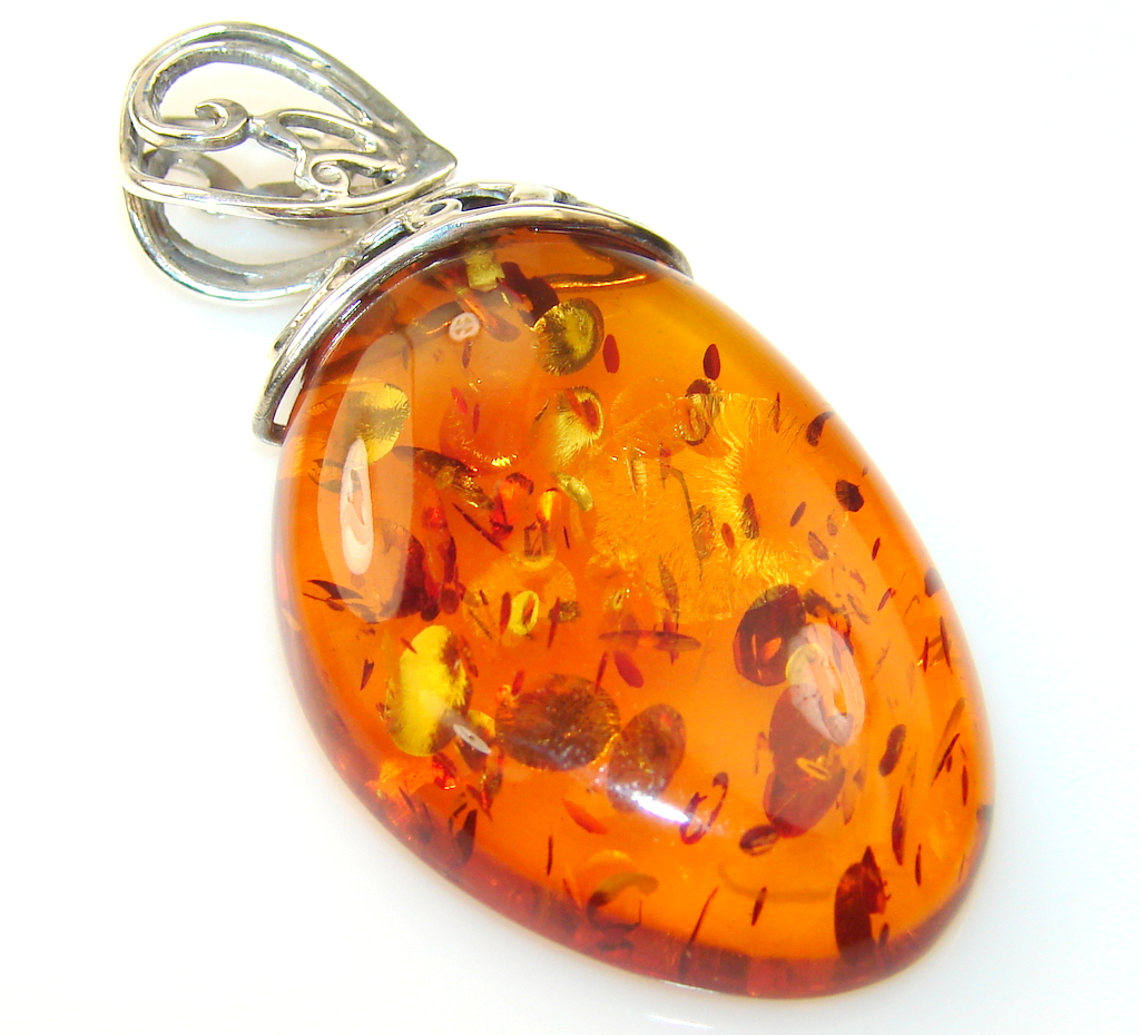 Amazinig Polish Amber Sterling Silver Pendant