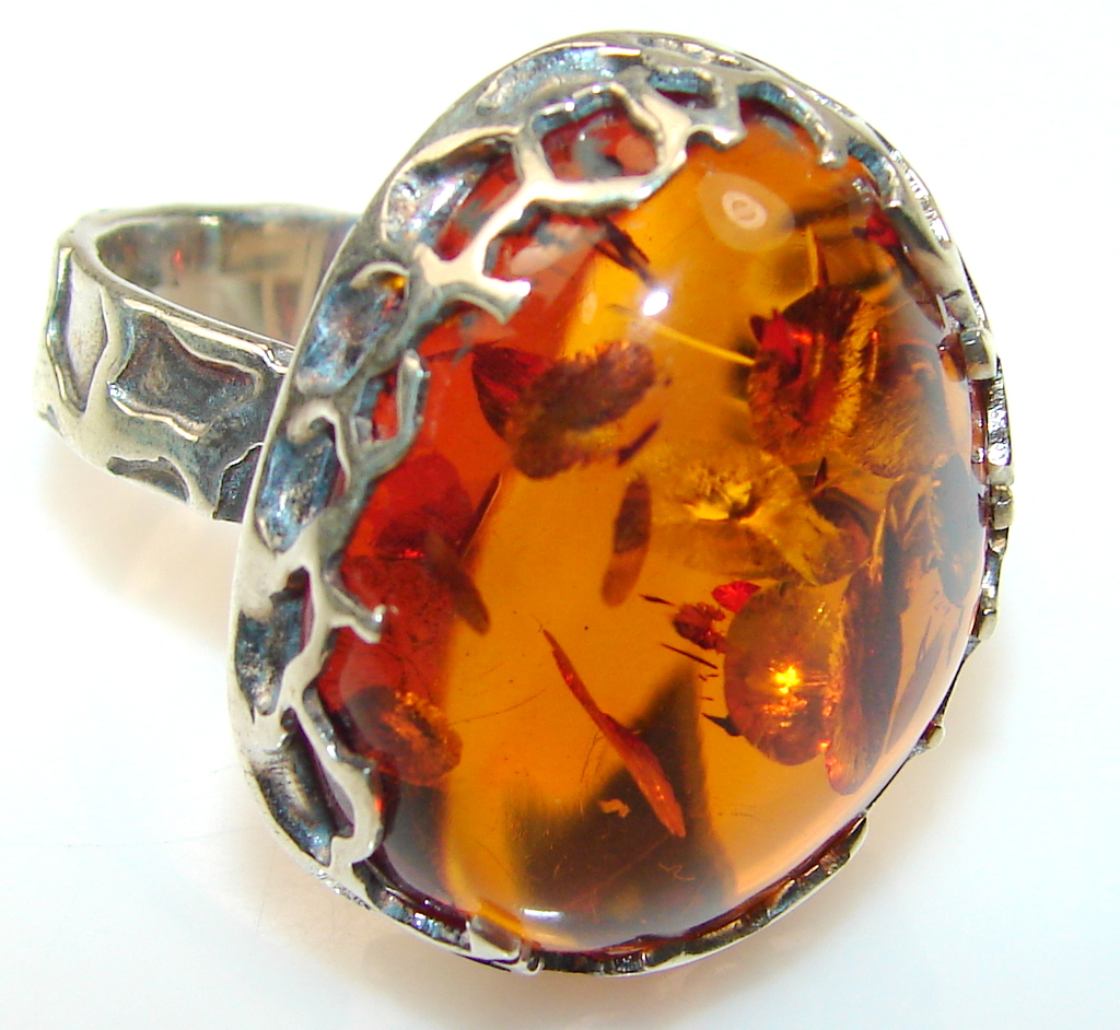 Awesome Polish Amber Sterling Silver Ring s. 8 1/2