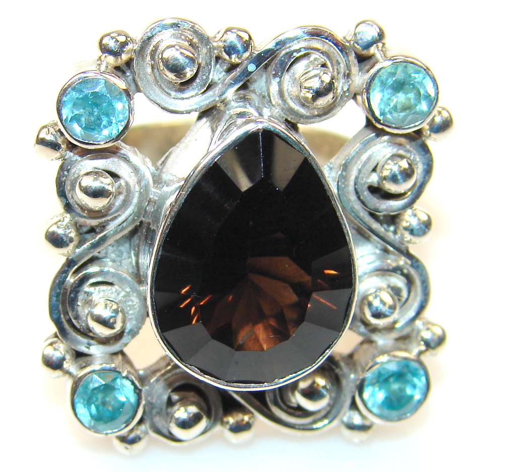 Beautiful Champagne Smoky Topaz Sterling Silver Ring s. 8