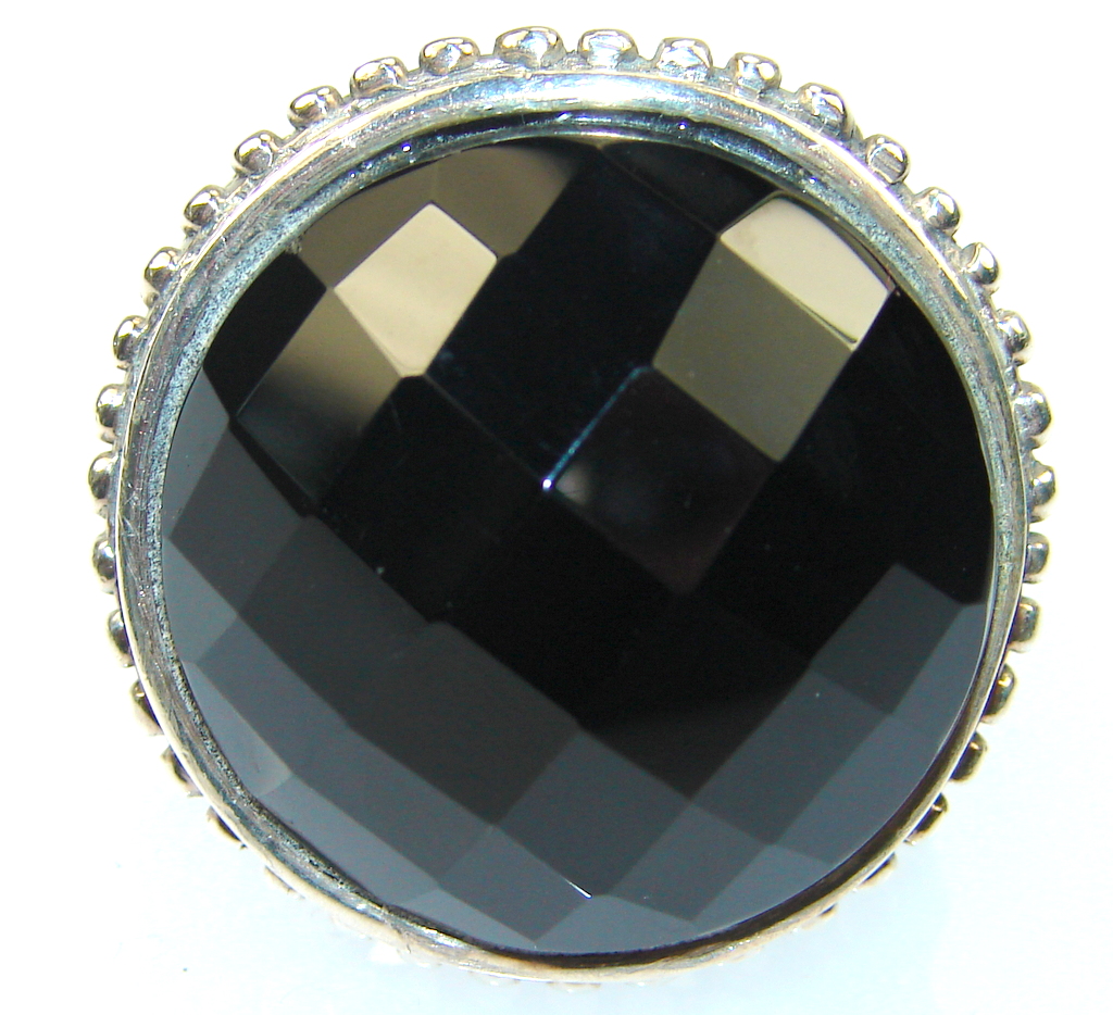 Amazing Black Onyx Sterling Silver Ring s. 8 3/4