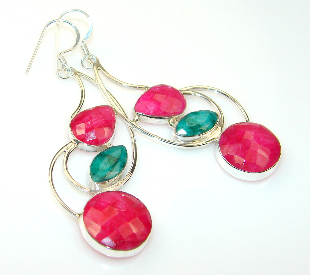 Long! Lovely Ruby Sterling Silver earrings