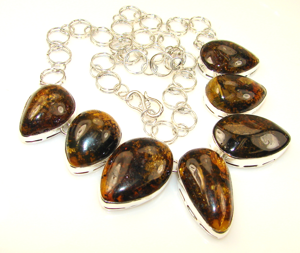 Stylish Polish Amber Sterling Silver necklace