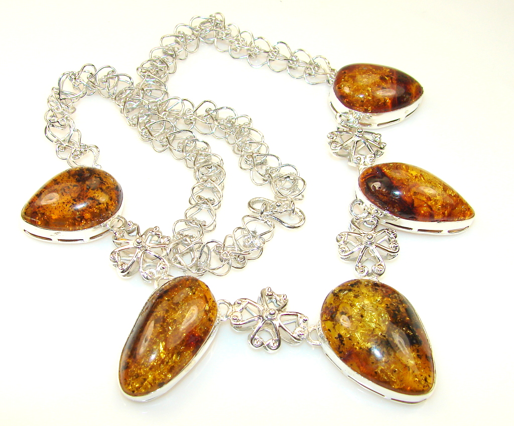 Magnificent Polish Amber Sterling Silver necklace