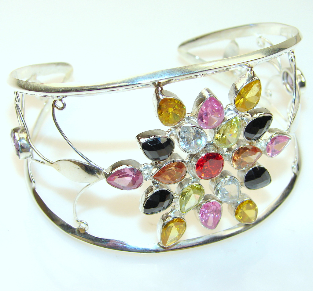 Disco Lights Multicolor Quartz Sterling Silver Bracelet / Cuff