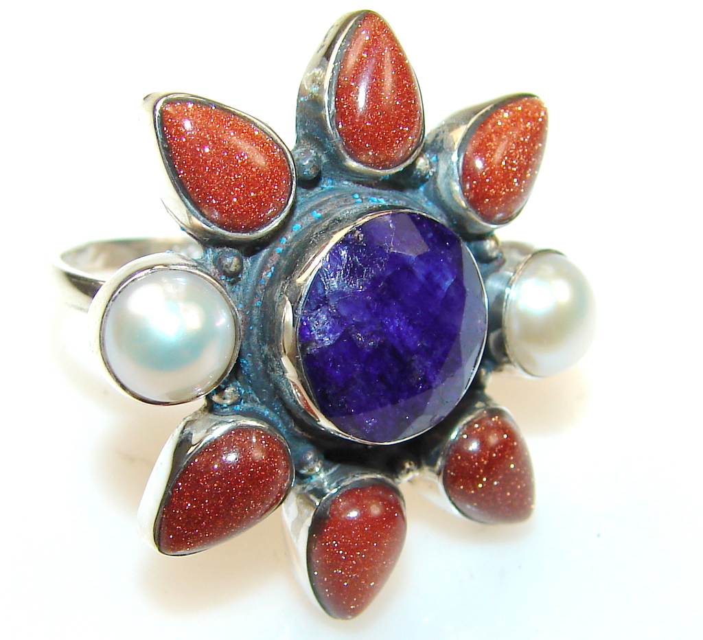 Precious Sapphire Sterling Silver ring s. 11
