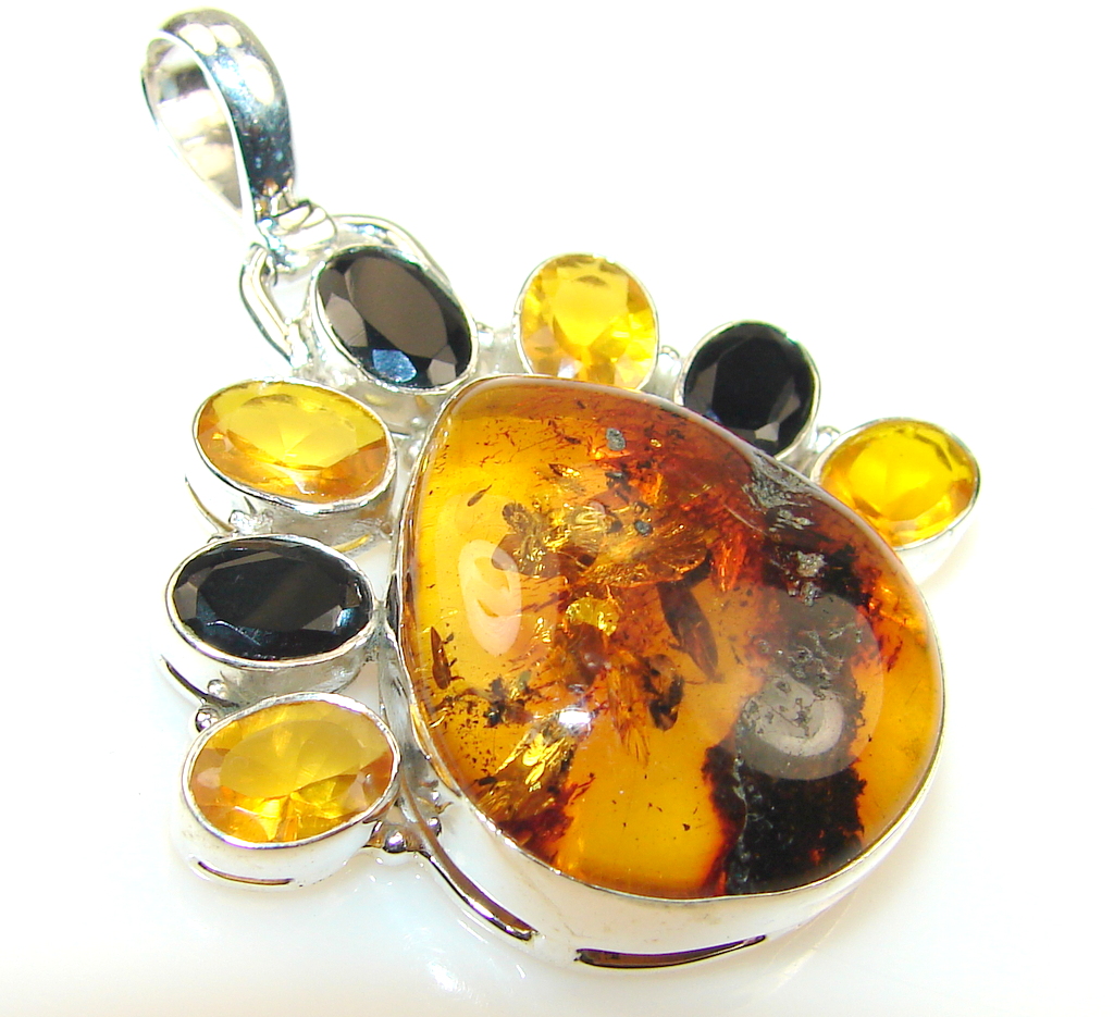 Abstract Polish Amber Sterling Silver Pendant