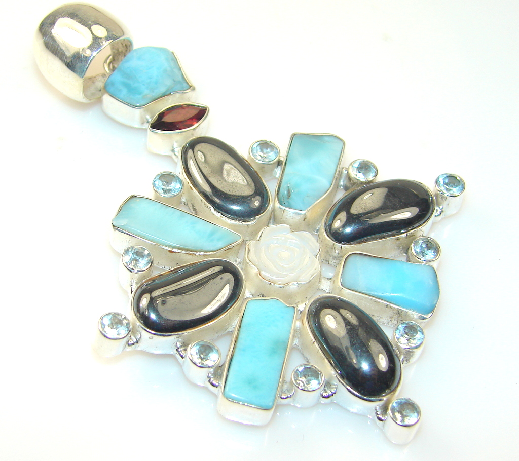 Giant!! Magnificent Flower Hematite sterling Silver Pendant