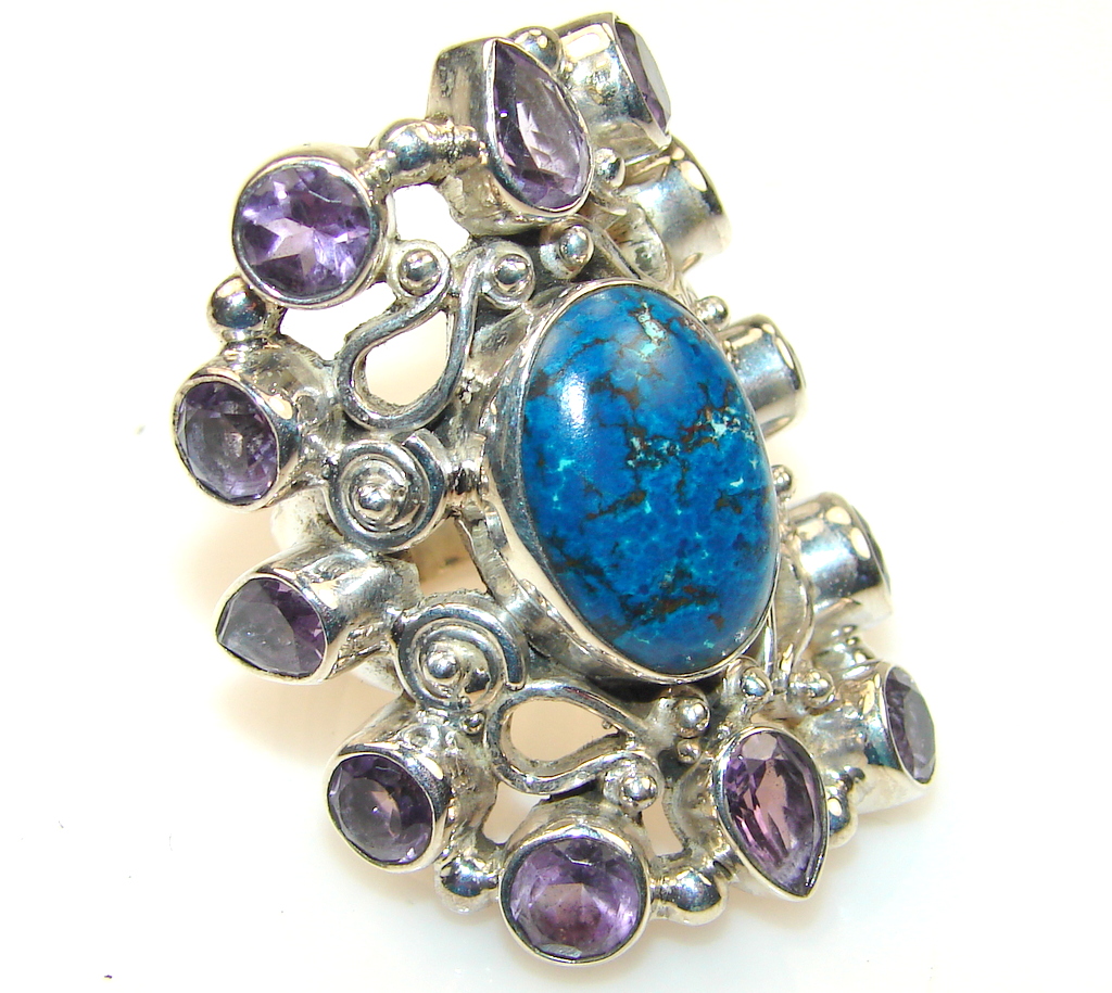 Stylish Blue Turquoise Sterling Silver Ring s. 8 1/4