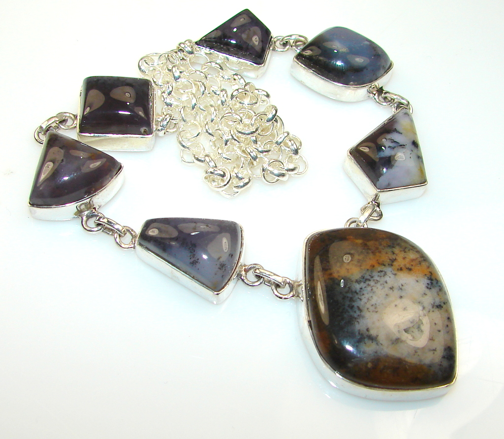 Unusal Style Of Dendritic Agate Sterling Silver necklace