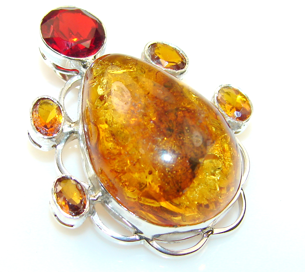Beauty Polish Amber Sterling Silver Pendant