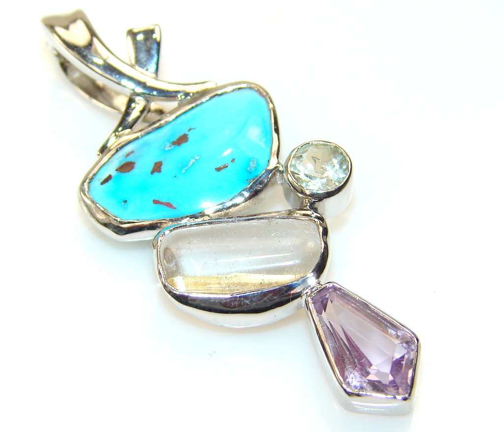Awesome Color Of Turquoise Sterling Silver Pendant