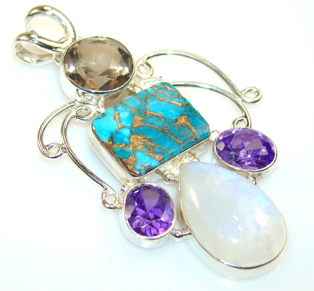 Circle Game Of Cooper Turquoise Sterling Silver Pendant