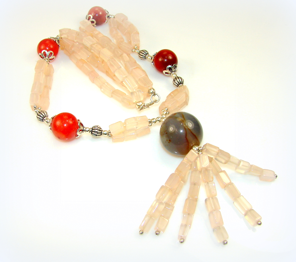 Peony Princess Of Rose Quartz Sterling Silver necklace
