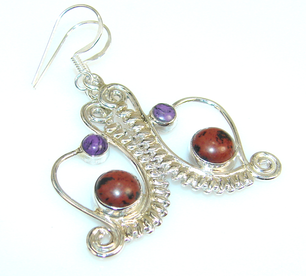 Spiral Of Life Red Obsidian Sterling Silver earrings
