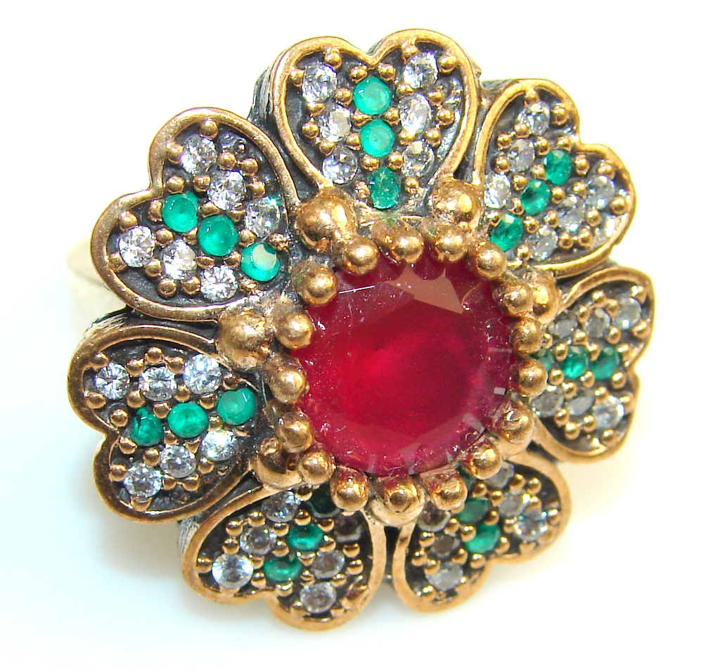 Heavenly Garden Ruby Sterling Silver Ring s. 7 1/2