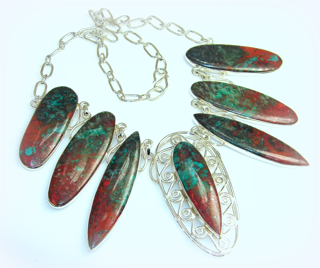 Big!! Natural Red Sonora Jasper Sterling Silver Necklace