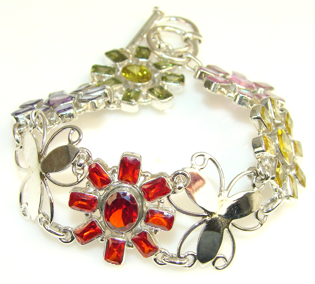 Floral Garden Multicolor Quartz Sterling Silver Bracelet
