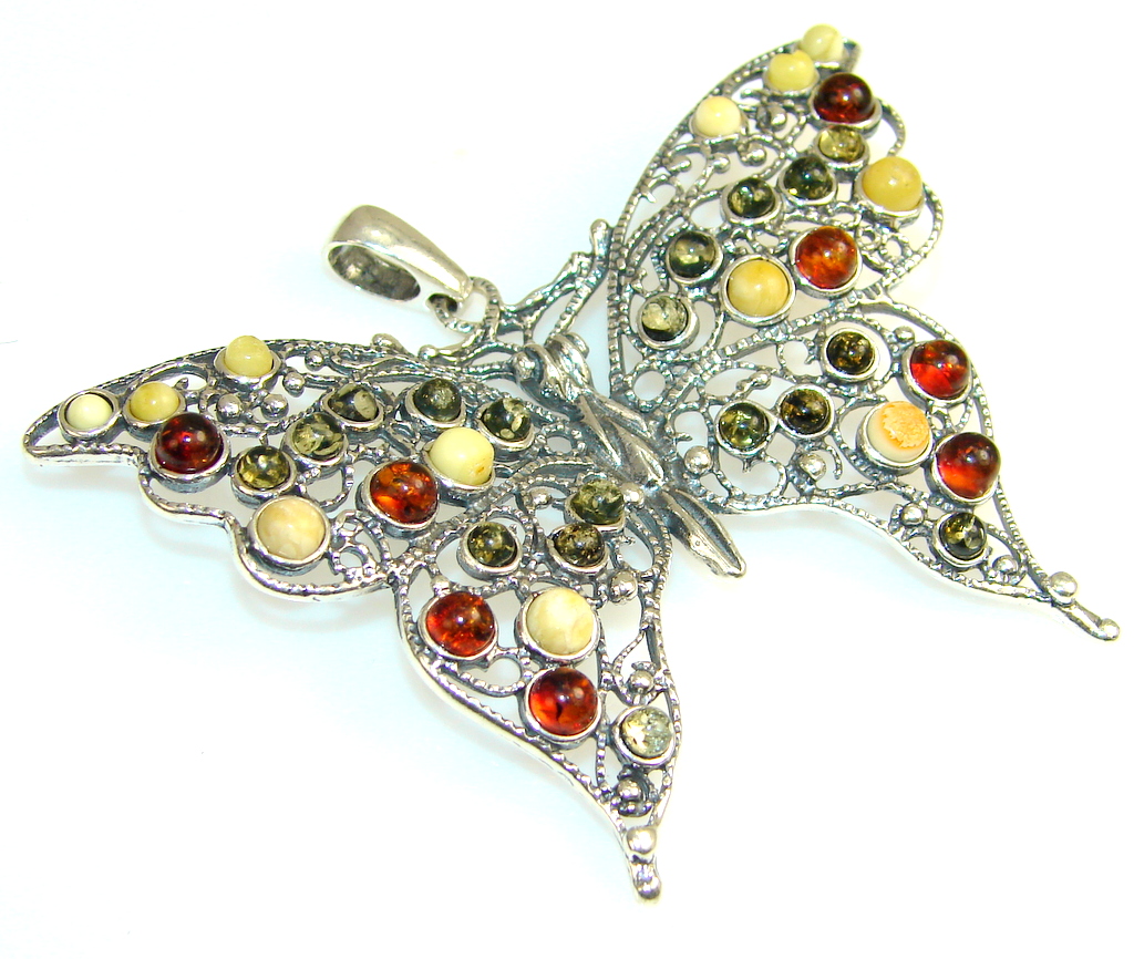Perfection Butterfly Amber Sterling Silver Pendant