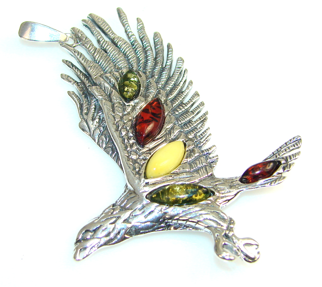 Unusal Style Of Polish Amber Sterling Silver Pendant